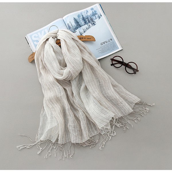 Bomull eller linnescarf lätt sjal unisex, perfekt present till alla, beige vit