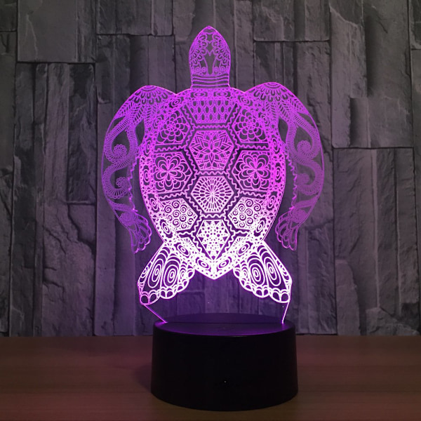 7 Fargeskiftende nattlampe 3D Atmosfære Pærelys 3D Visuell Illusions LED Lampe for Barn Leke Julegave Bursdagsgaver (Skilpadder)