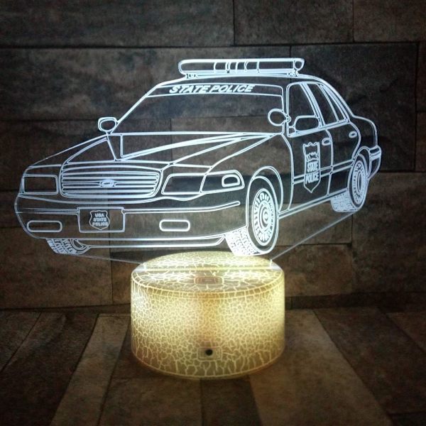 3D Polisbil Nattlampa LED Touch Switch Dekoration Bordskrivbordslampa Optisk Illusion Lampor 7 Färgväxlande Ljus LED Bordlampa Jul Hem Kärlek Födelsedag Barn