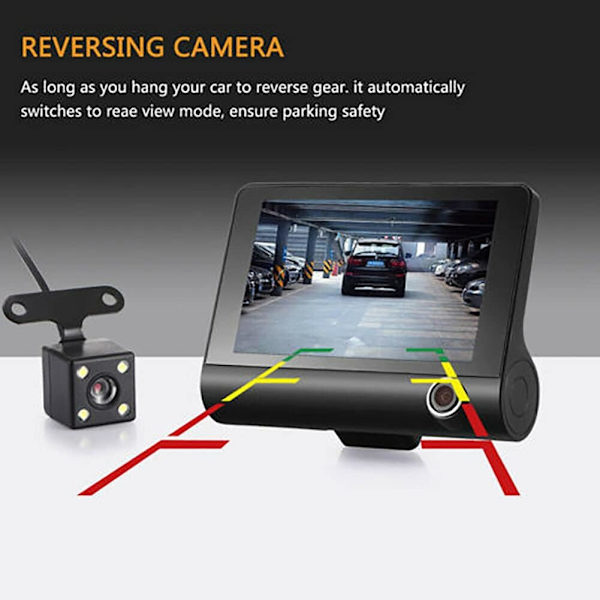 Dashcam, Dashcam fram och bak, 4 tums dashkamera för bilar, 1080P, 170° vidvinkel, nattseende WDR G-sensor parkeringsövervakning loopinspelning Mot