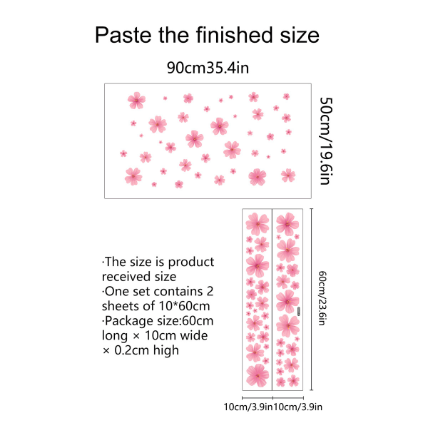Vaaleanpunaiset kukat seinätarra, kukka-aiheiset seinätarrat sisustukseen lastenhuoneeseen, tyttöjen makuuhuoneeseen, olohuoneeseen, hääjuhliin, värikkäät kukat