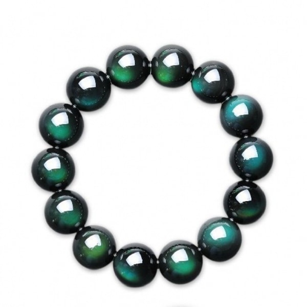 Naturligt svart Obsidian armband för kvinnor män Ädelsten Crystal Rainbow Light Beads Stretch Armband 10 mm