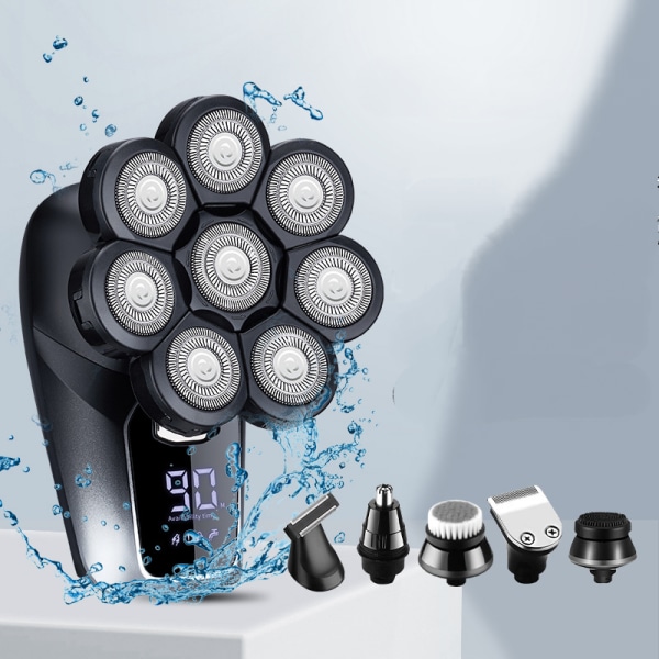 8D elektrisk rakapparat med håravfall med näshårstrimmer, uppgraderingssats för vattentät roterande rakapparat, hårklippare med LED-skärm