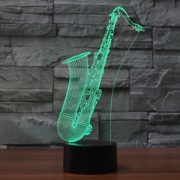 3D Saxofon Nattlampa Touch Switch Bordskrivbordslampa Optisk Illusion Lampor 7 Färgväxlande Ljus LED Bordlampa Jul Hem Kärlek Födelsedag Barn Barn D