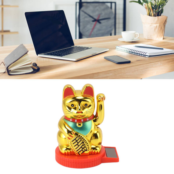 Solcells driven vinkande arm katt prydnad välkomnande vinkande hand tass upp rikedom förmögenhet lycklig katt för förmögenhet pengar lycka Gold