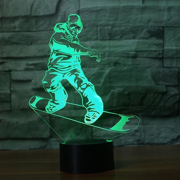 Fancy Snowboarding Nattlys Fjernkontroll Berøringsstyrt Bordlampe Optisk Illusjon Lamper 16 Fargeskiftende Lys Hjemmedekorasjon Bursdagsgave