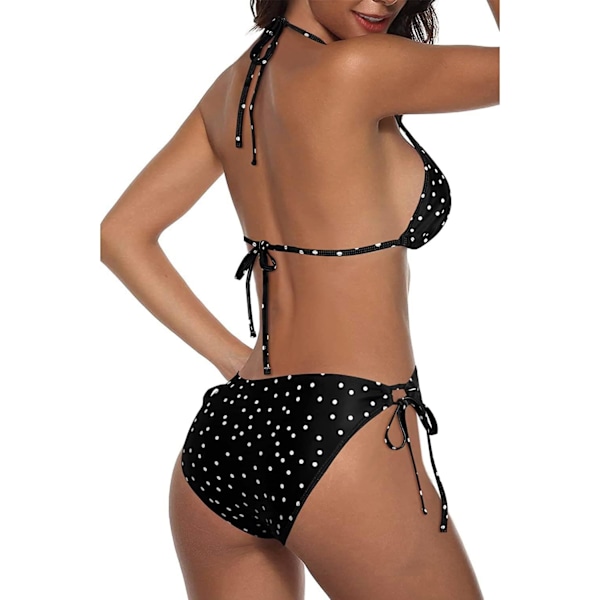 WJSM Kvinde Trekantet Bikini Sæt Halter Todelt Sexet Badetøj String Binde Side Badetøj Black Polka Dot XL