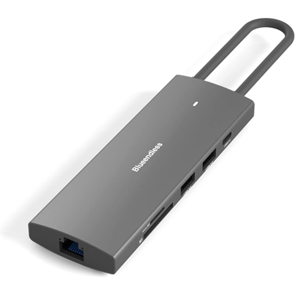 Grå USB C-hubb 9 i 1 Aluminium USB C Dockningsstation till 4K + USB+ RJ45 + + PD 100W 9 Port Adapter 9 i 1 Typ C Hubb
