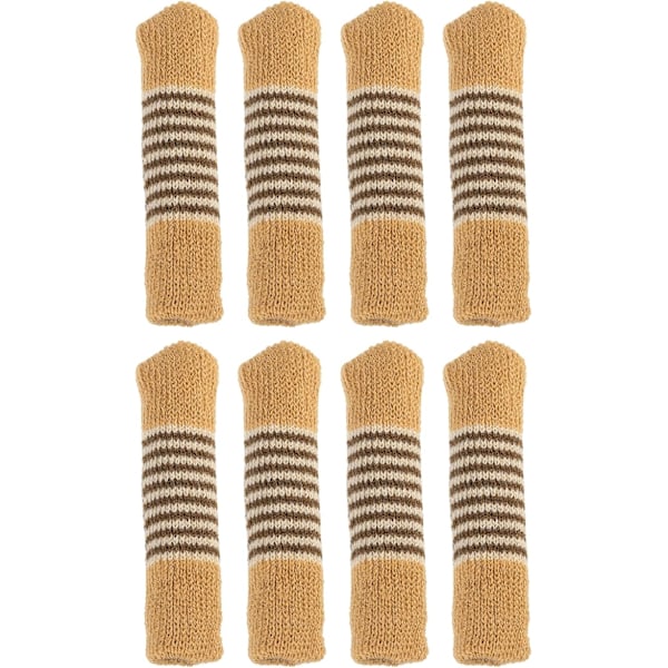 8 st Stolsbensgolvskydd, Akryl Stolsbensstrumpor, Randiga Stickade Stolsbensskydd, Möbelstrumpor för Hårda Trägolv Light Brown
