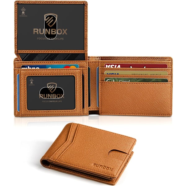 Plånböcker för män 15 kortfodral Slim Rfid Läder 2 ID-fönster med presentförpackning Herrtillbehör A Brown