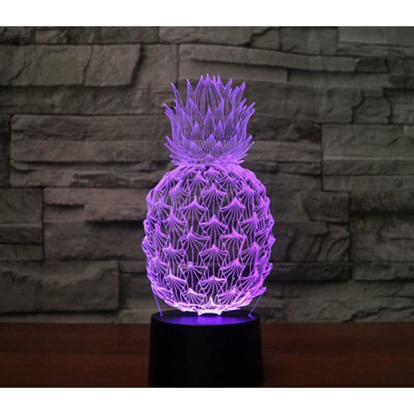 3D Ananas Fjernbetjening 16 Farve Natlys Illusion Akryl LED Bord Sengelampe Børneværelse Skrivebords Dekoration Fødselsdagsgaver Legetøj til Børn