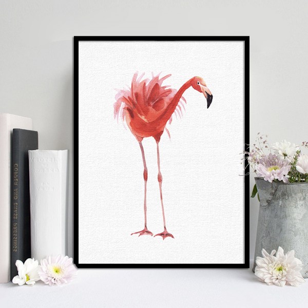 Wekity Flamingo Väggkonst Canvas Tryck Affisch, Enkelt Mode Vattenfärg Konst Ritning Dekor för Hem Vardagsrum Sovrum Kontor och Barnrum (S