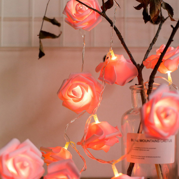 LED Rose Flower String Lights Batteridriven för julbröllop Hemfest Födelsedagsfest inomhus utomhusdekorationer (rosa, 4m 40LED)