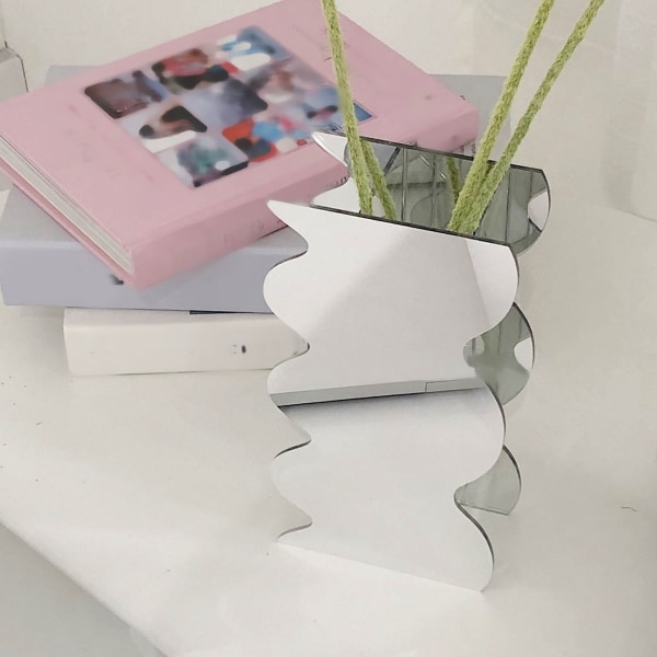Kukka-maljakko, moderni akryyli, koristeellinen, ainutlaatuinen aaltoileva muoto, makuuhuoneeseen, olohuoneeseen, pöydälle Mirror