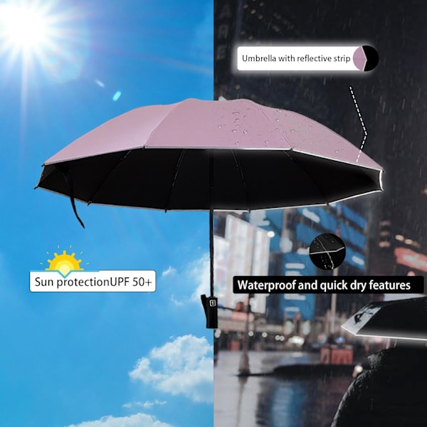 Automatisk öppning Stor kompakt omvänd paraply för regn och UV-skydd Invändiga hopfällbara paraplyer med reflekterande säkerhetsremsa Bärbar för män och Cambridge blue L