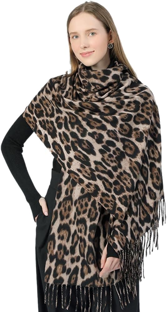 Klassisk Leopard Print Sjal Vintervarm Dyreblød Kashmir Tæppe Sjal Wrap Shawl