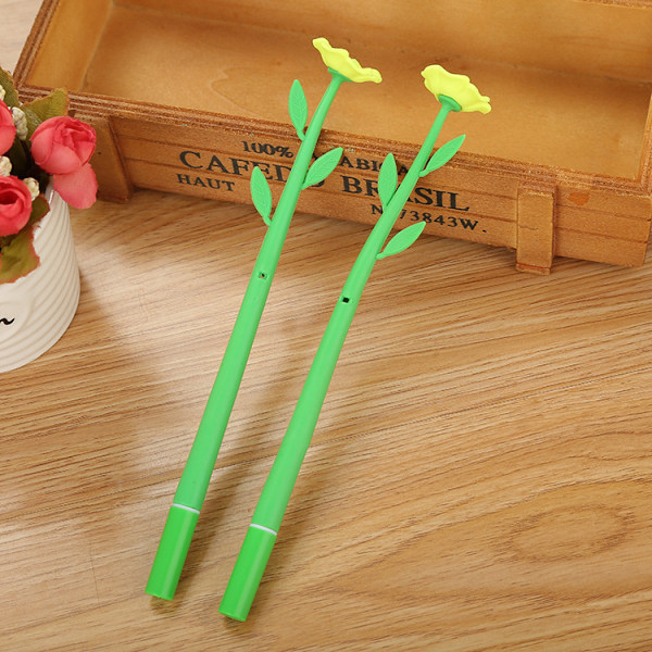 Nyhed Blomster Penne Sæt 0,5 mm Sort Græs Blad Kuglepen Gel Blæk Pen Skole Børn Studerende Gave(3PCS)