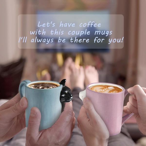Parforhold Gaver Sød Kysse Kat Krus Matchende Par Ting Keramik Kaffe Krus til Bryllupsgaver Jubilæumsgaver Forlovelsesgaver til Par Katteelskende