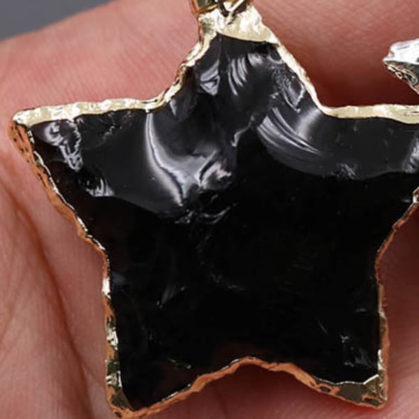 Musta obsidiaaninen tähden muotoinen kivi kaiverrettu huolen kivi jalokivet tasku parantavat kivet koriste DIY korujen valmistus（Kultainen reuna）