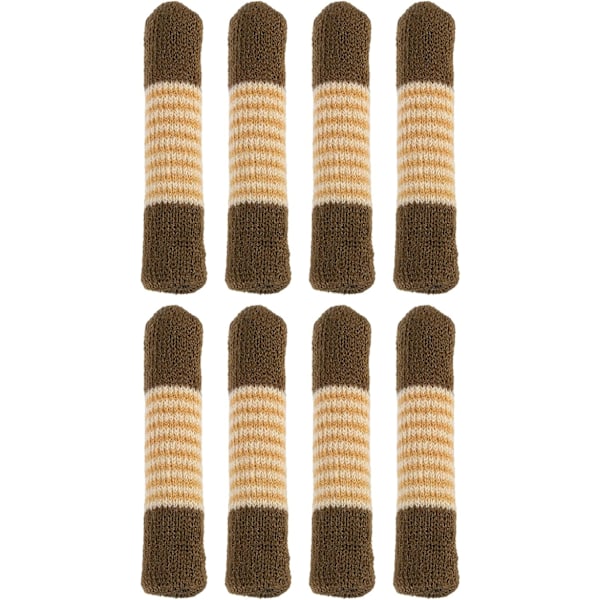 8 st Stolsbensgolvskydd, Akryl Stolsbensstrumpor, Randiga Stickade Stolsbensskydd, Möbelstrumpor för Hårda Trägolv Dark Brown