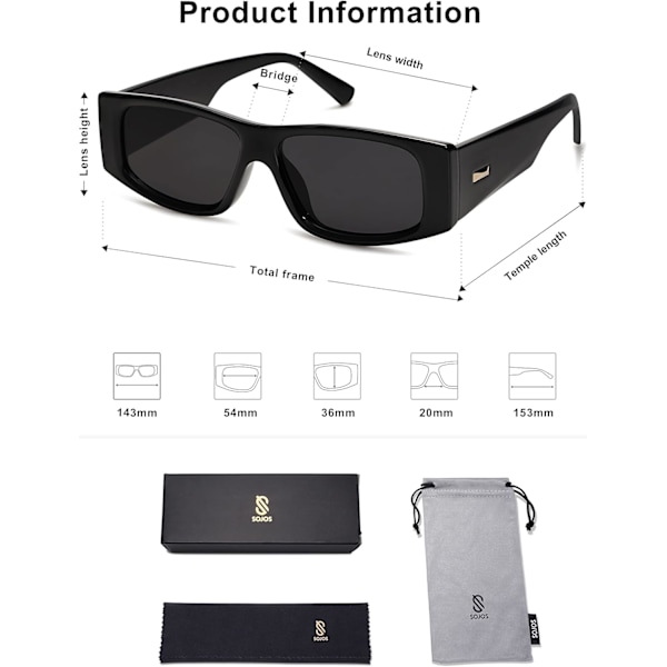 Retro Trendy Rektangulära Polariserande Solglasögon 80-tal 90-tal Y2K Snygga Designersolglasögon Black Grey