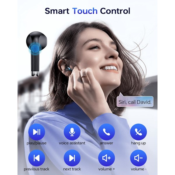 Trådlösa öronsnäckor, Bluetooth 5.3-hörlurar 40 timmars speltid med laddningsfodral, IPX5 vattentäta stereo-hörlurar med mikrofon för iOS Android B-Black