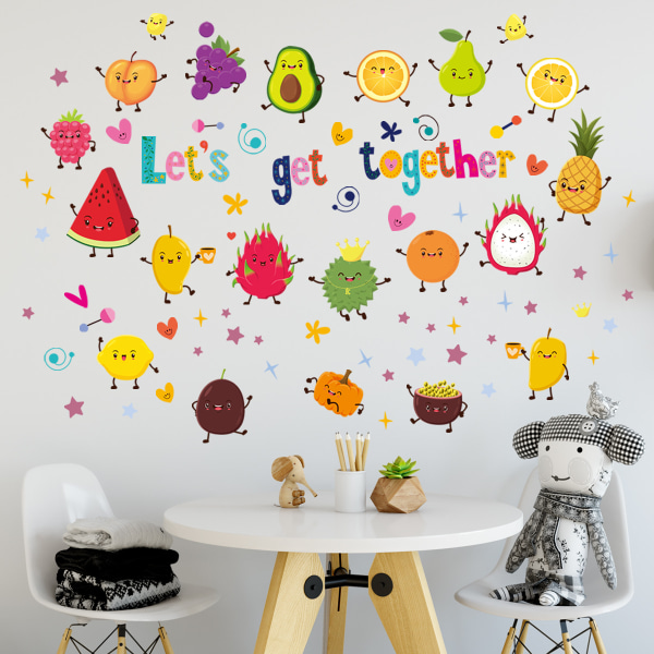 Frukt alfabetet Barn väggdekaler Dekaler Peel and Stick Avtagbara för sovrum Vardagsrum Konst väggmålningar Dekorationer
