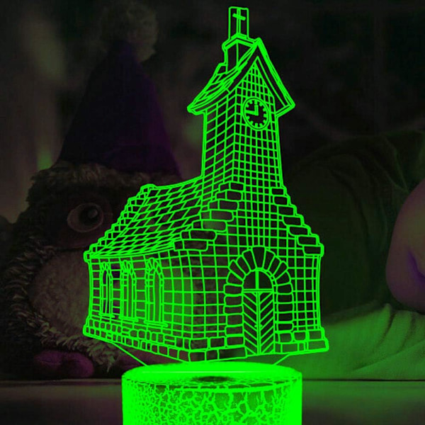 3D Kirkehus Natlys Lampe Illusion Led 7 Farve Skiftende Berøringskontakt Bord Skrivebord Dekoration Lamper Gave med Akryl Flad ABS Base USB Kabel Legetøj