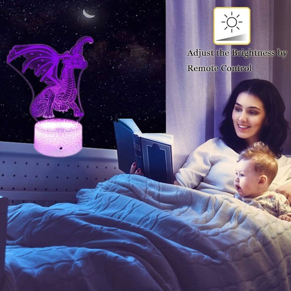Dragon 3D Optisk Illusion Barnlampa 3D Nattlampa Sänglampa 16 Färger med Fjärrkontroll Dragon Leksaker som en Perfekt Födelsedagspresent för Pojkar och Flickor