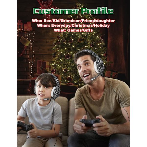 Gaming Headset med mikrofon, Gaming Hovedtelefoner Stereo 7.1 Surround Sound PS4 Headset 50mm Drivere, 3.5mm Audio Jack Over Ear Hovedtelefoner Kablet til