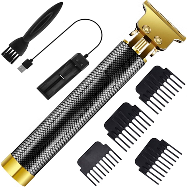 Winnieindustries Professionell sladdlös uppladdningsbar hårklippare, 0 mm skallig hårklippare T-blad hårklippare för män Zero Gapped detalj skägg Black