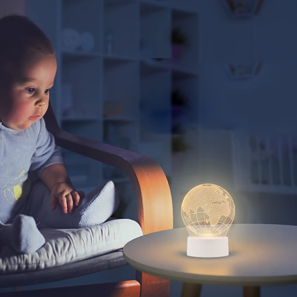 3D Jordklot Amerika Globus Optisk Illusion Nattlampa 7 Färgbytande Touch-brytare USB-driven LED Sovrumsdekoration Skrivbordslampa för Semester B