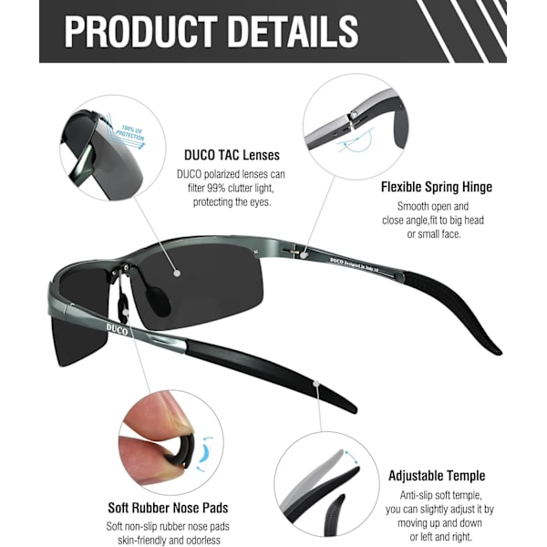 Polariserade solglasögon för män med UV-skydd - 8177s Gunmetal Frame Gray