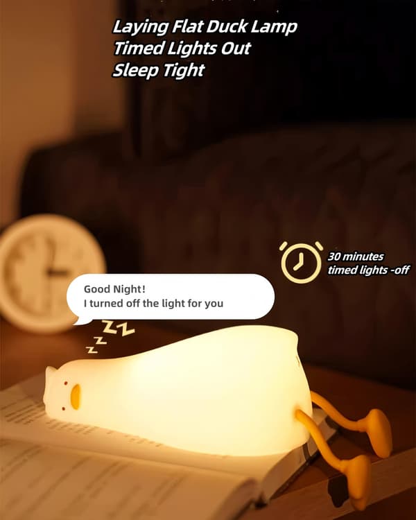 Lazy Duck Natlampe - Sød Squishy Silikonelampe, 30-min Timer, Genopladelig LED med Touch Control - Ideel til Børneværelse, Soveværelse