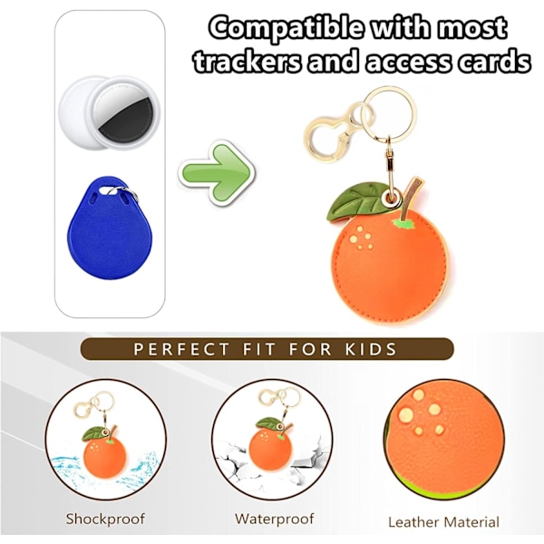 Læder nøgleringholder etui kompatibel med Apple AirTag, sød beskyttende Air Tag cover med nøglering, anti-scratch finder GPS tracker etui til Tangerine