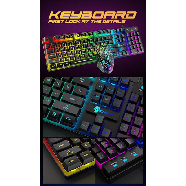 T6RGB Uppgraderad Trådlös Tangentbord Mus Combo, Regnbågsbakgrundsbelyst 2.4G Laddningsbar Mekanisk Responsiv SpelTangentbord + 2400DPI 6 Knappars Optisk