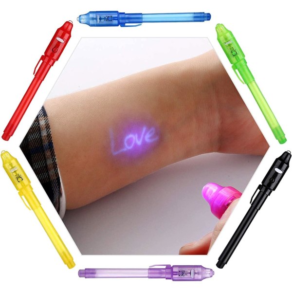 Invisible Ink Pen (12-pack) Senaste spionpenna + 6 flexibla bendy pennor, med UV-ljus Rolig aktivitet Underhållning för barn Festfavoriter Idéer Presenter