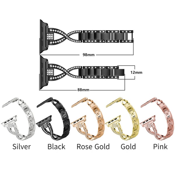 Kompatibel med Apple Watch  Band  Bling Diamond Rhinestone Erstatnings Metallrem --- Rose Gold（ 38/40/41mm）