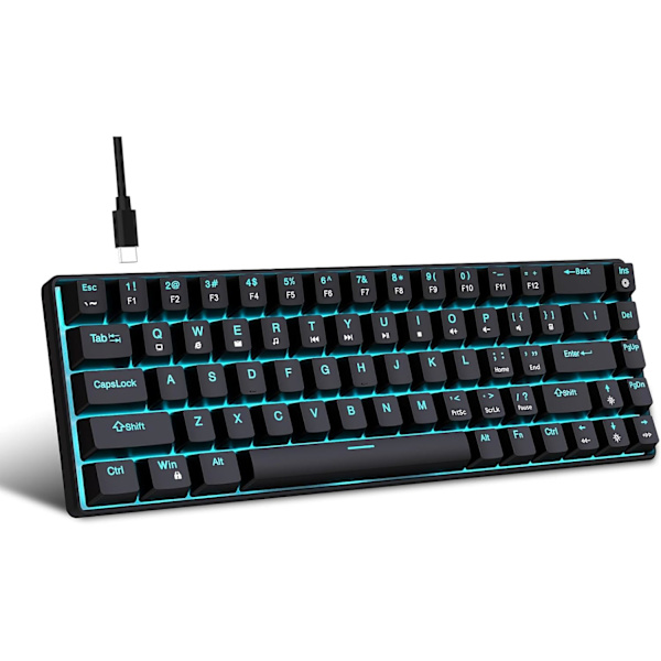 Mekanisk Speltangentbord, RGB Bakgrundsbelyst Trådbundet Tangentbord, 68 Tangenter Datortangentbord med Flera Belysningslägen för Windows/Skrivbord/Bärbara datorer/PC Black
