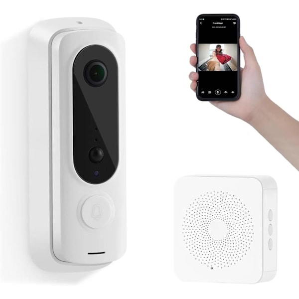 Video Doorbell, Motion Detection (White IP65 waterproof+humanoid detection+large-capacity lithium battery+video intercom+active wake-up+1080)