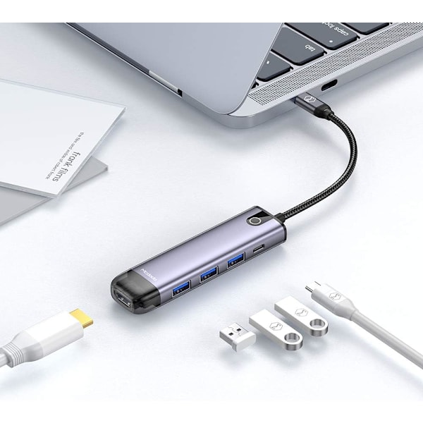 USB C Hub Adapter, 5 i 1 Type C Hub med 4K USB C till HDMI, 3 USB 3.0-portar, 100W USB C PD-laddning Thunderbolt 3, kompatibel med MacBook Pro Air