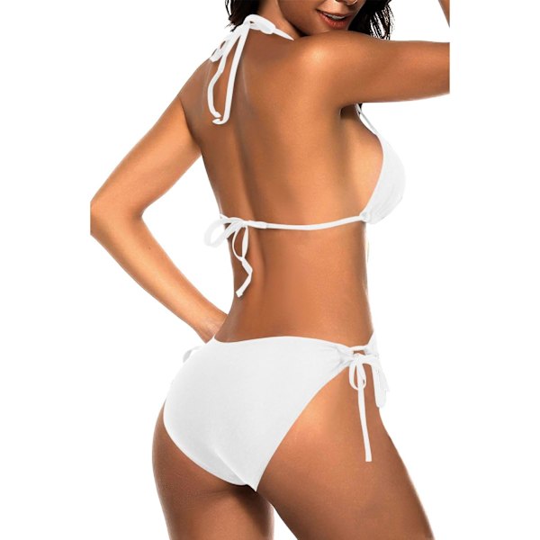 WJSM Kvinde Trekantet Bikini Sæt Halter Todelt Sexet Badetøj String Bånd Side Badetøj White S