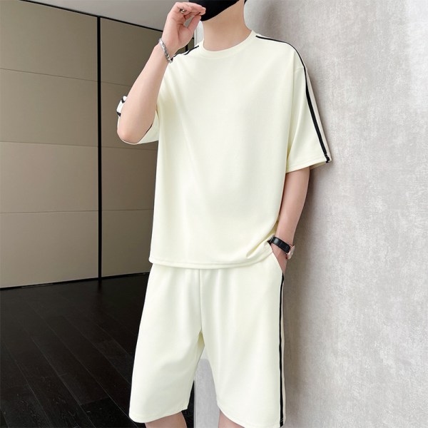 Högkvalitativ casual kostym herr sommar enkel high-end kortärmad shorts fashionabla matchande T-shirt sportkläder Apricot 2XL