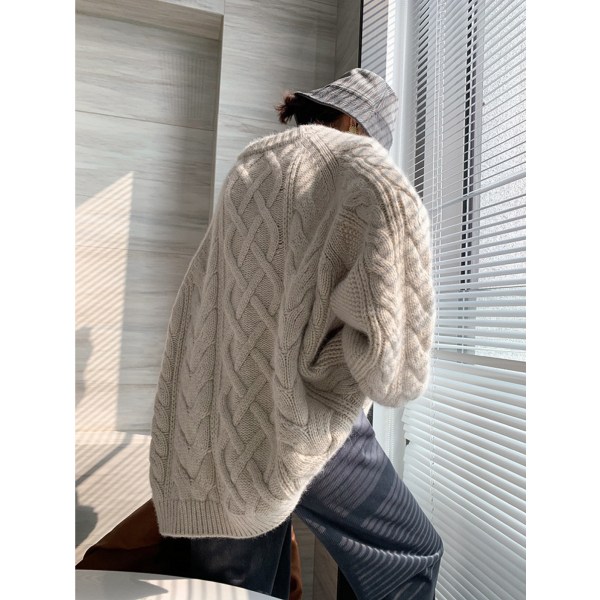 Dam 2022 Vinter Pullover Tröja Casual Långärmad Crewneck Lös Grov Stickad Jumper Toppar Blus