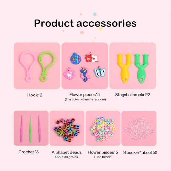 Gummistrikksett, vevsett for armbånd, til DIY-kunst og håndverk, 4800 deler med oppbevaringsbeholder, anheng, Y-vever, heklenåler og S-klips (1
