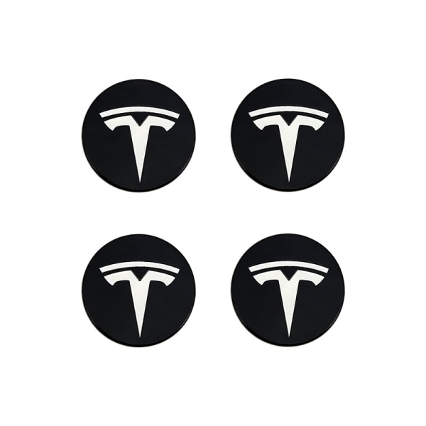 Passar till tesla Tesla modell 3 hjulnavkapsel logotyp - svart vit etikett (fyra pack)
