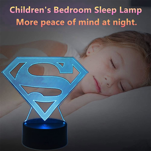 Anime Tegneserie Nattelys, Superman Leselys, 3D Fargerik LED-lys, USB Fjernkontroll Soverom Bordlampe, Læringslampe, Hjemmedekor, Barn B
