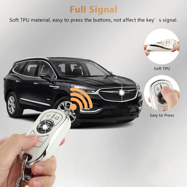 Vit nyckelbricka för Buick 6 knappar bilnyckel skalfodral mjukt TPU bling nyckelring för Buick Enclave Encore LaCrosse Regal Envision