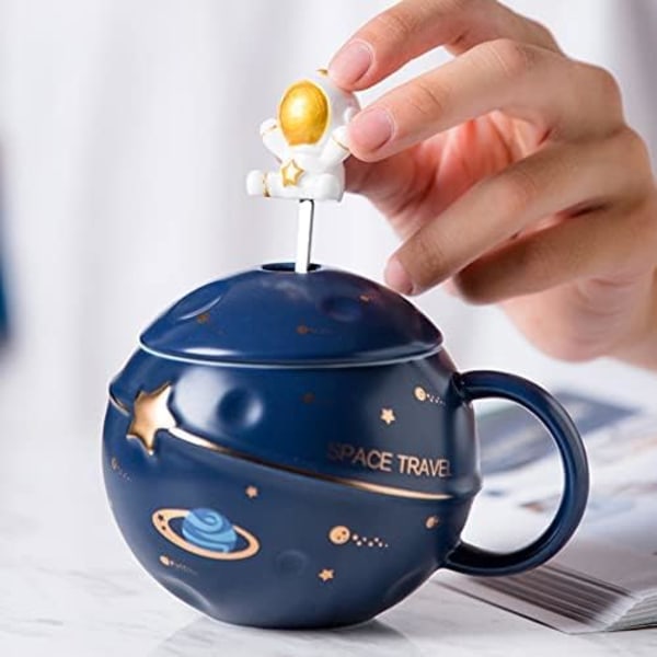 Astronautkopp med rymdpräglad planetmugg, Nyhetsmugg med lock och sked för kaffe, te, mjölk, estetisk inredning rolig present till flicka pojke kvinnor