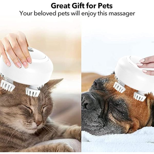 Elektrisk massageapparat, håndholdt kæledyrsmassageapparat til hunde og katte, med 4 roterende massagehoveder, tre tilstande